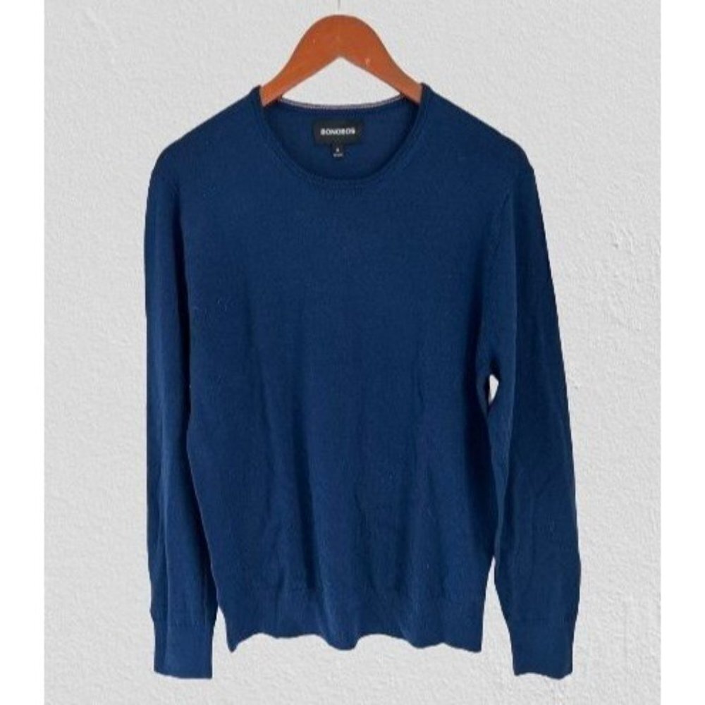 BONOBOS Crewneck Merino Wool Knitted Sweater Blue Pullover Size Med